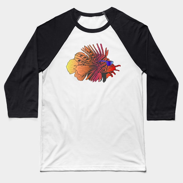 Orange and Pink Surfer Gradient Zebrafish Baseball T-Shirt by Bartlett Art Works